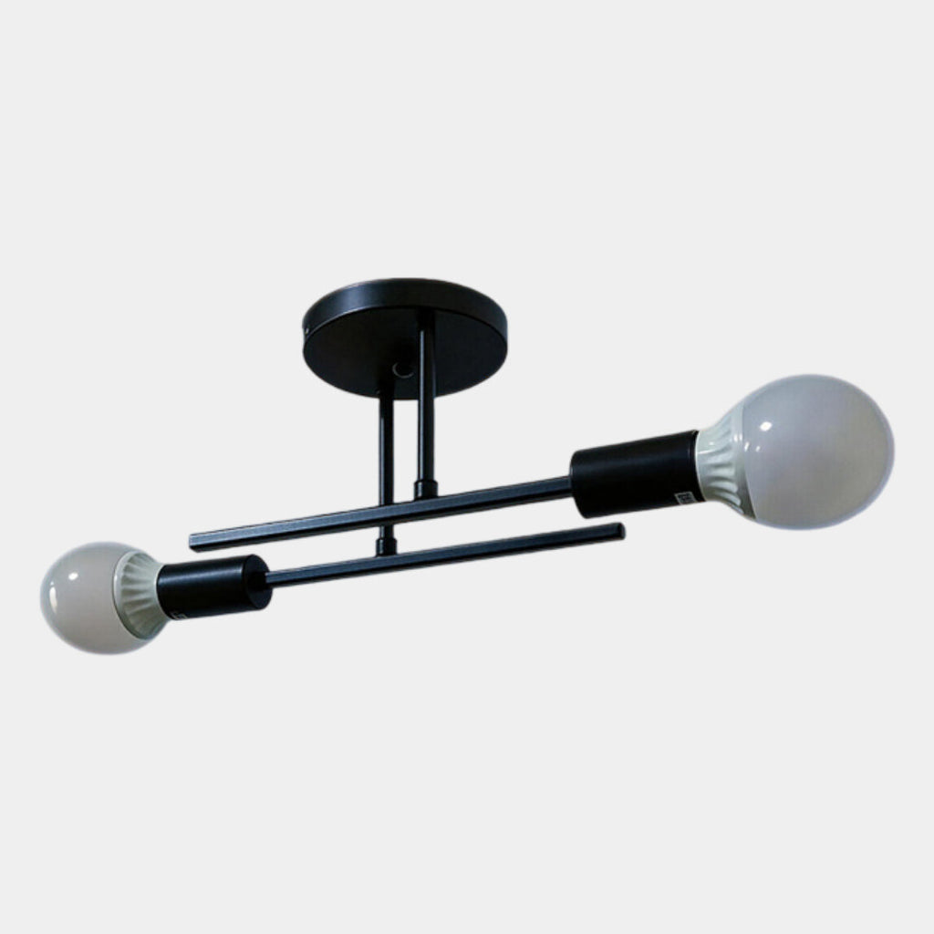 Modern 2-Light Ceiling Lamp | Black & Gold Flush Mount Chandelier