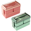 1400ml Double Layer Bento Box | Portable Lunch Box with Fork & Spoon – Microwave Safe Food Storage for Kids & Adults