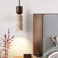 Wabi-Sabi Travertine & Wood Pendant Light | Japanese Minimalist Bedside Lighting