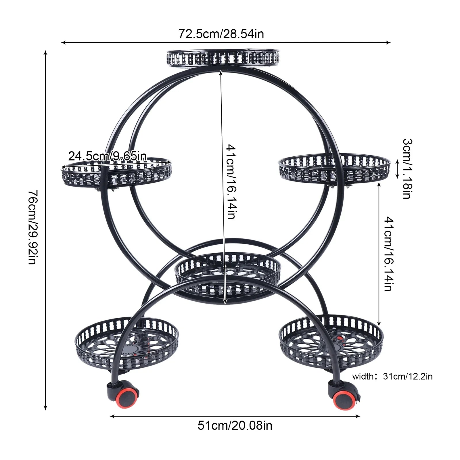 Metal Plant Stand with Wheels | 6-Tier Flower Pot Holder for Indoor & Outdoor Decoration