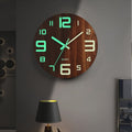 Walnut Luminous Wall Clock | Silent Glow-in-the-Dark Wooden Design